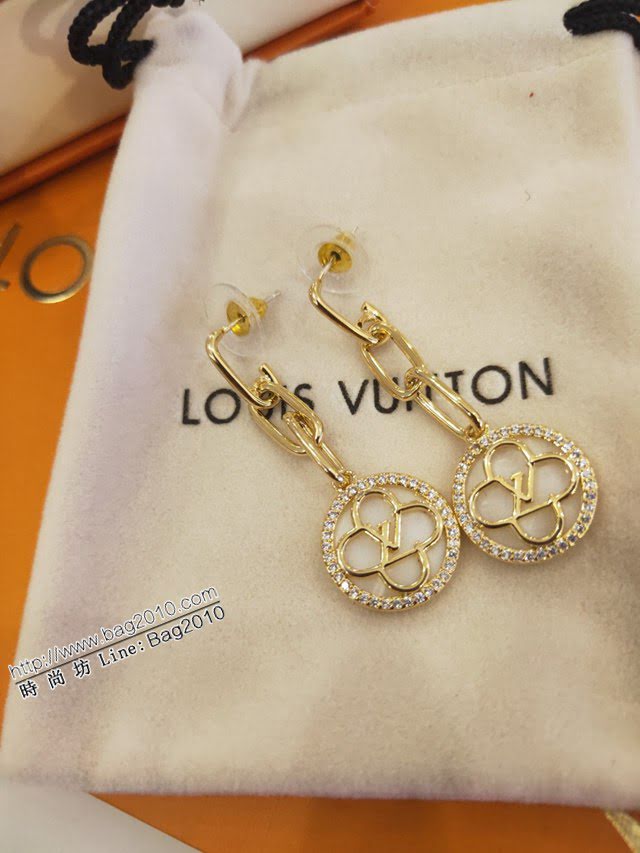 Louis Vuitton新款飾品 路易威登時尚微鑲晶鑽白貝母流蘇logo字母耳釘 LV雙環鏈條四葉草耳環  zglv2241